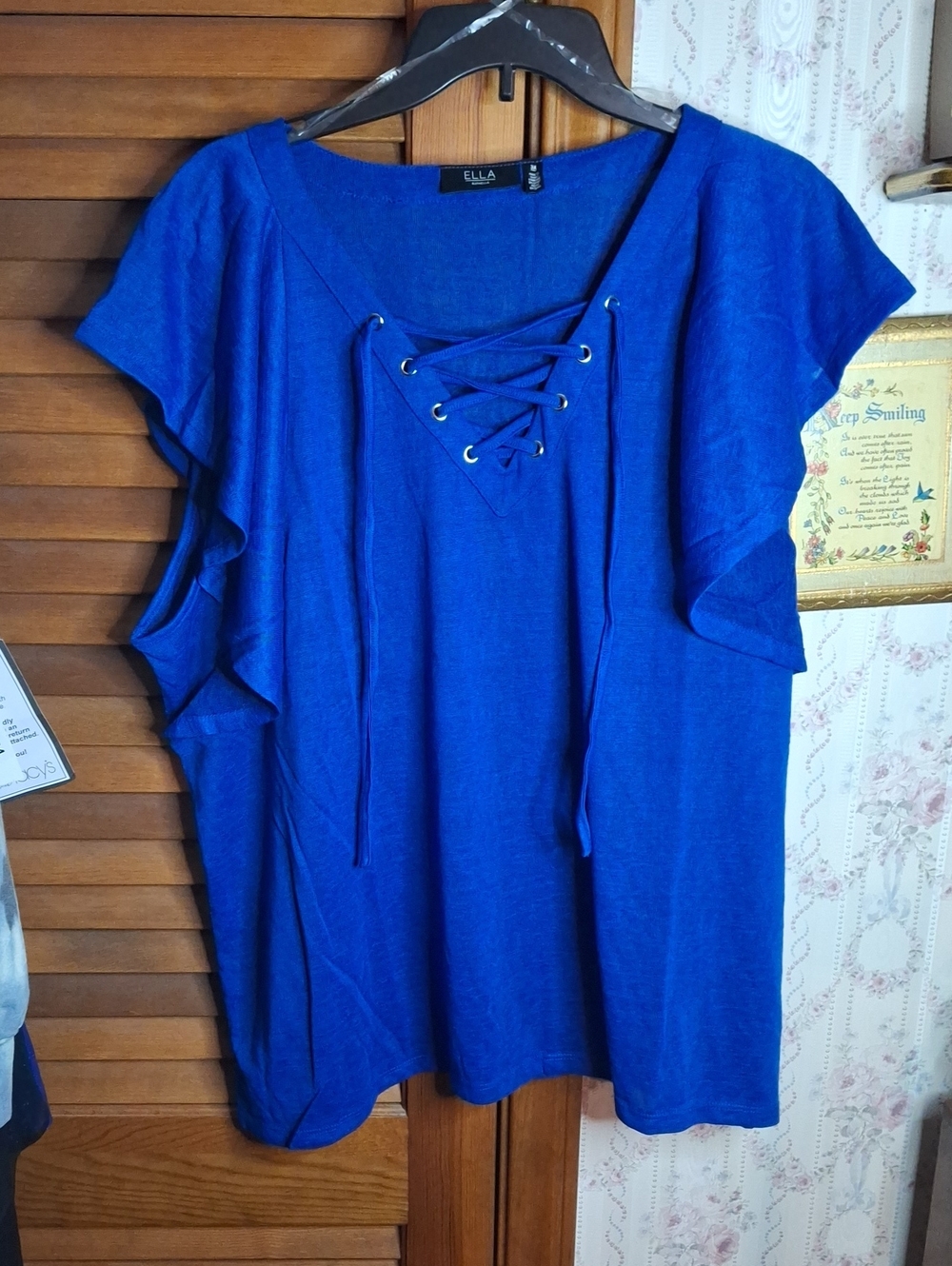 Ella Rafaella Lace-Up Ruffle Sleeve Top Princess Blue 3X NWT